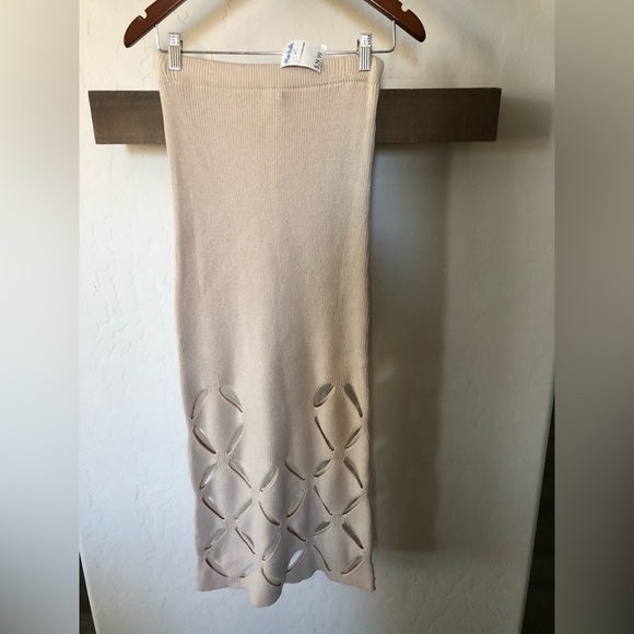 Sincerely Jules|Tan chunky knit midi maxi skirt with cutout details at bottom• - Picture 3 of 13